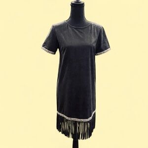 YA Los Angeles Black Faux Suede Fringe Shift Dress Small